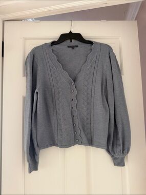 Adrianna Papell Light Blue Cable-Trim Cardigan